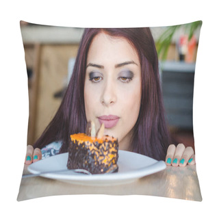 Personality  Beautiful Girl  Eating Cake. Pillow Covers