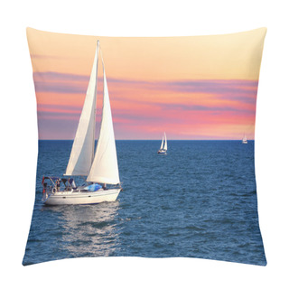 Personality  Sailboat Sailing Towards Sunset On A Calm Evening Pillow Covers