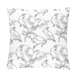 Personality  Vector Sky Bird Cockatoo In A Wildlife Isolated. Black And White Engraved Ink Art. Seamless Background Pattern. Pillow Covers
