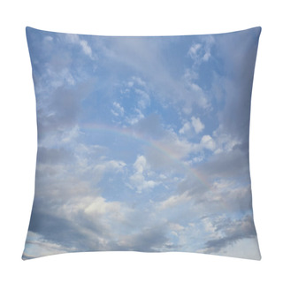 Personality  View Of Rainbow On Blue Sky Background And Blue Clouds Pillow Covers
