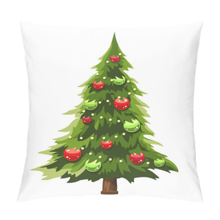 Personality  Vector Christmas Tree Decorated With Red And Green Balls Isolated On A White Background. Pillow Covers