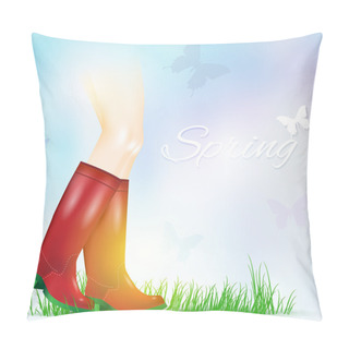 Personality  Pair Of Shiny Rain Boots. Vector Illustration Pillow Covers
