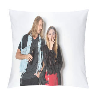 Personality  Young Addicted Couple With Bad Habits On White Pillow Covers