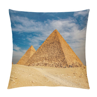 Personality  Ancient Pyramid Of Mycerinus, Menkaura And The Pyramids Of The Queens Menkaurev Giza, Egypt. Pillow Covers