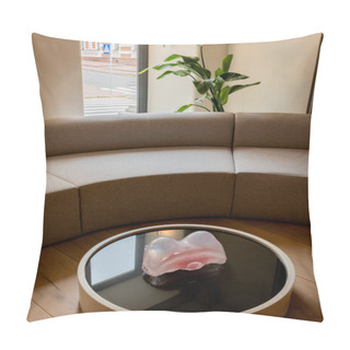 Personality  Decorative Figurine On Round Coffee Table Near Sofa And Green Plant In Hotel  Pillow Covers