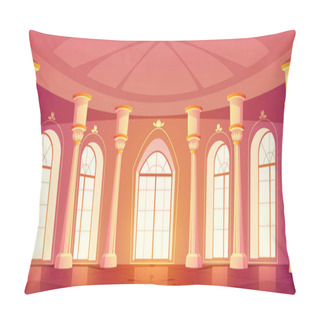 Personality  Ballroom Interior In Royal Castle Or Palace. Medieval Building Room For Balls, Dance, Wedding Banquet With Windows And Columns In Baroque Style, Vector Cartoon Illustration Pillow Covers