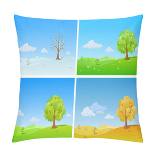 Personality  Tree In Four Seasons: Winter, Spring, Summer, Autumn. Background Changing Seasons Pillow Covers