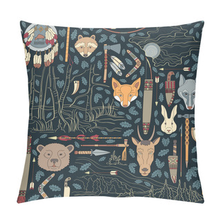 Personality  Seamless Native American Pattern With Night Landscapes Pillow Covers