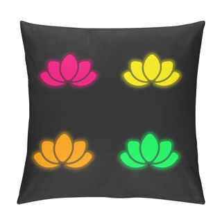 Personality  Beautiful Lotus Flower Four Color Glowing Neon Vector Icon Pillow Covers