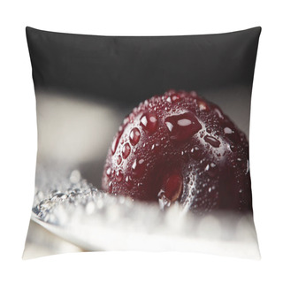 Personality  Close-up Shot Of Washed Ripe Cherry Covered With Water Droplets Pillow Covers