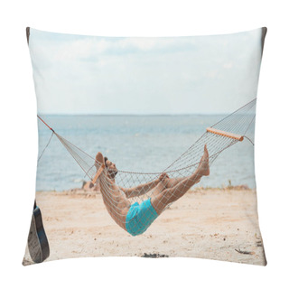 Personality  Handsome Bearded Man Lying In Hammock On Beach Near The Sea Pillow Covers