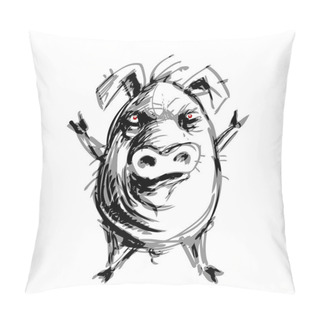 Personality  Hand Drawn Angry Pig. Eps8. RGB Global Colors Pillow Covers