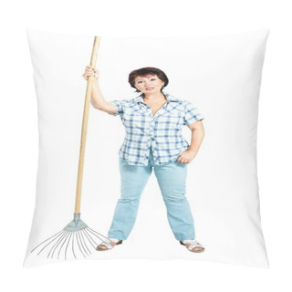 Personality  Image Of Woman Farmer With Rakes In Hands Pillow Covers