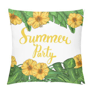 Personality  Tropical Summer Arrangement With Hibiscus, Palm Leaves And Exotic Flowers. Pillow Covers