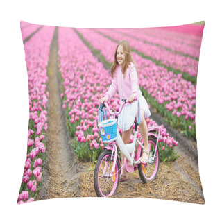 Personality  Child Riding Bike In Tulip Flower Field During Family Spring Vacation In Holland. Kid Cycling In Pink Tulips. Little Girl Cycling In The Netherlands. European Trip With Kids. Travel With Children. Pillow Covers