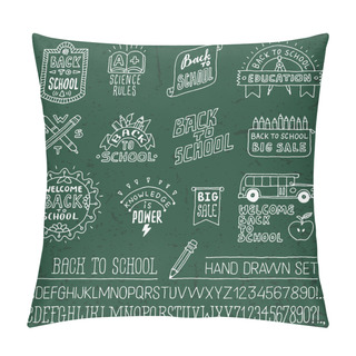 Personality  Back To School Colorful Doodle Lettering Signs Set And Two Alphabets On Blackboard Pillow Covers
