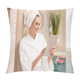 Personality  Woman Using Digital Tablet Pillow Covers