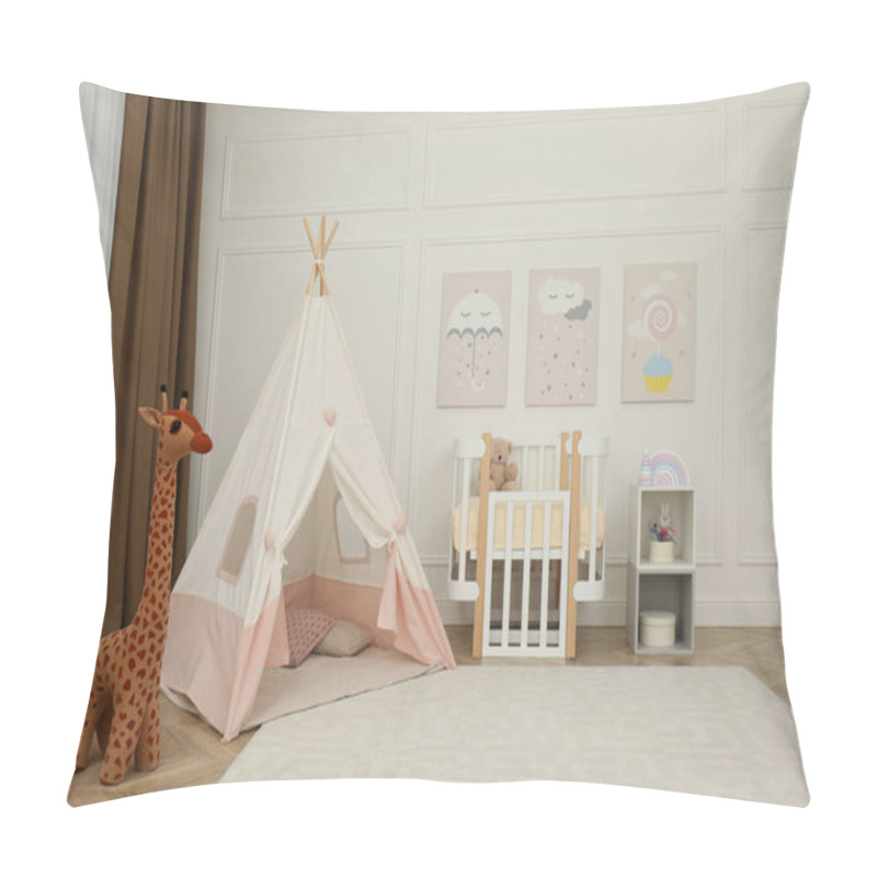 Personality  Cute Baby Room Interior With Crib And Play Tent Pillow Covers