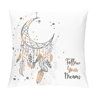Personality  Hand Drawn Dream Catcher With Crescent Moon. Pillow Covers