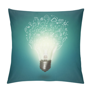 Personality  Conceptual Image Of Electric Bulb Isolated On Blue Background Pillow Covers