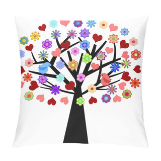 Personality  Valentines Day Tree With Love Birds Hearts Flowers Illustration Pillow Covers