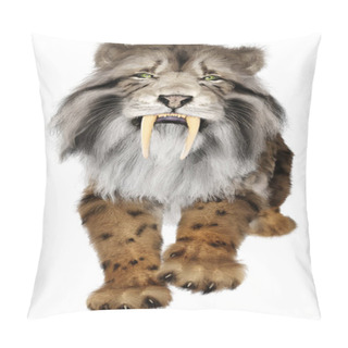 Personality  3D Rendering Of A Sabertooth Tiger Isolated On White Background Pillow Covers