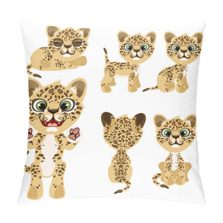 Personality  Spotted Tiger Cub In Different Poses And Mood Pillow Covers