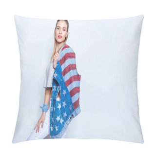 Personality  Girl In Patriotic Denim Vest  Pillow Covers