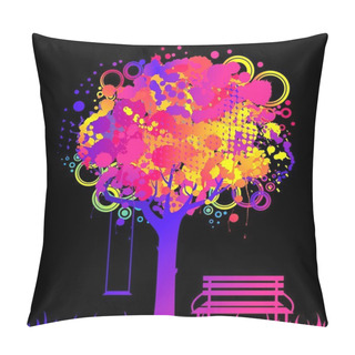 Personality  Vector Abstract Colorful Tree With Bench And Swing. Pillow Covers