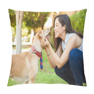 Personality  Woman Holding Her Dog  Pillow Covers