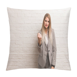 Personality  Young Russian Business Woman Showing Fist To Front, Angry Expression Pillow Covers