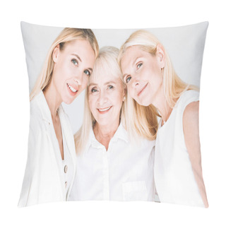 Personality  Three Generation Blonde Beautiful Women Isolated On Grey Pillow Covers