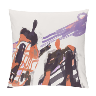 Personality  Two Abstract People Painting And Color Shapes. Contemporary And Post Expressionism Art. Beige, Orange And Purple. Mix Painting For Print And Poster Pillow Covers