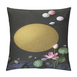 Personality  Flat Lay East Asian With Golden Text Space Circle Still Life. Pillow Covers