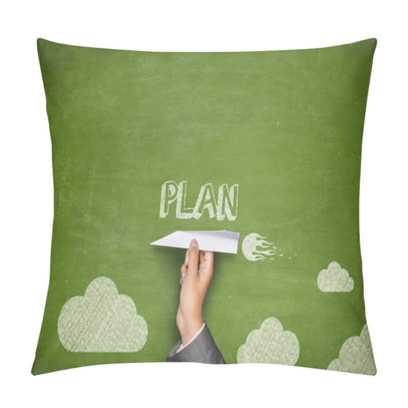 Personality  Plan Concept On Blackboard With Paper Plane Pillow Covers