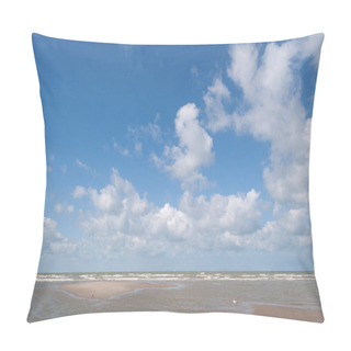 Personality  Clear Blue Sky And White Dynamic Clouds Over The Sea, Horizon, Thin Edge Of Sandy Beach Pillow Covers