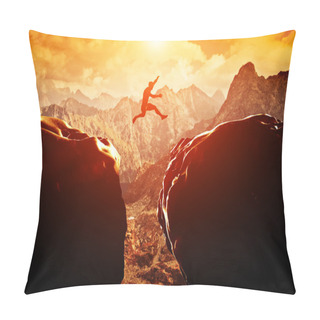 Personality  Man Jumping Over Precipice Pillow Covers