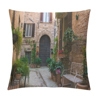 Personality  SPELLO, ITALY - MAY 8, 223: Charming Floral Narrow Streets Of Typical Italian Villages. Spello In Umbria - Famous With Fllower Decorated Walls. Italy Pillow Covers
