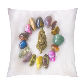 Personality  Cannabis Bud (sour Tangie Strain) Isolated On White With Colorful Geodes - Medical Marijuana Concept Background Pillow Covers