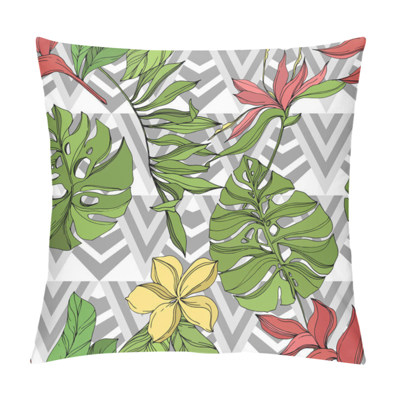 Personality  Palm beach tree leaves jungle botanical succulent. Black and green engraved ink art. Seamless background pattern. pillow covers