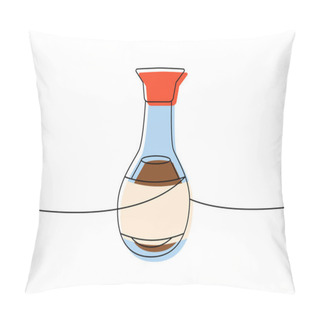 Personality  Soy Bottle Sauce One Line Colored Continuous Drawing. Japanese Cuisine, Traditional Food Continuous One Line Illustration. Vector Linear Illustration. Isolated On White Background Pillow Covers