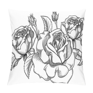 Personality  Blooming Sketch Black And White Roses Flowers , Detailed Hand Drawn Vector Illustration. Romantic Vintage Decorative Flower Drawing . All Line Art  Rose Objects Isolated On White Background. Pillow Covers