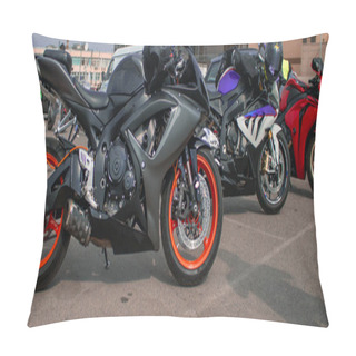Personality  Almaty Biker Festival Closing Of The Motorcycle Season - September 28, 2019: Parking Of Sports Tuned Motorcycles. Pillow Covers