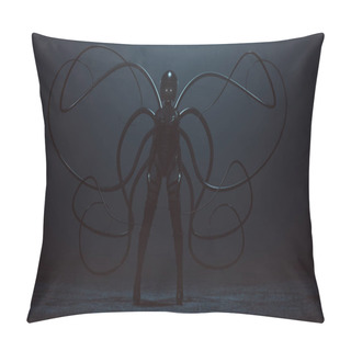 Personality  Sexy Biker Demon Woman In A Bodice An Leather Boots And Crash Helmet With Tactile Tentacles In A Foggy Void 3d Illustration 3d Render  Pillow Covers