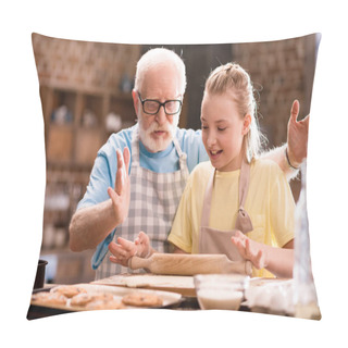 Personality  Grandfather And Granddaughter Kneading Dough  Pillow Covers