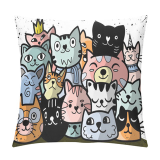 Personality  Doodle Cats Group,Different Species Of Cats, Vector Illustration Pillow Covers
