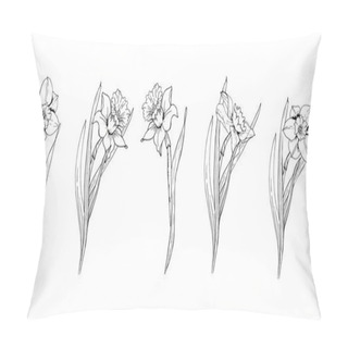Personality   Set With Outline Narcissus Or Daffodil Flowers In Black Isolated On White Background. Ornate Floral Elements For Spring Design And Coloring Book. Narcissus Flower In Contour Style. Pillow Covers