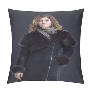 Personality  Woman In Sheepskin Coat With Fur Collar Pillow Covers