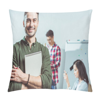 Personality  Handsome Smiling Student With Notebook  Pillow Covers