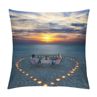 Personality  A Young Couple Share A Romantic Dinner On The Beach Pillow Covers